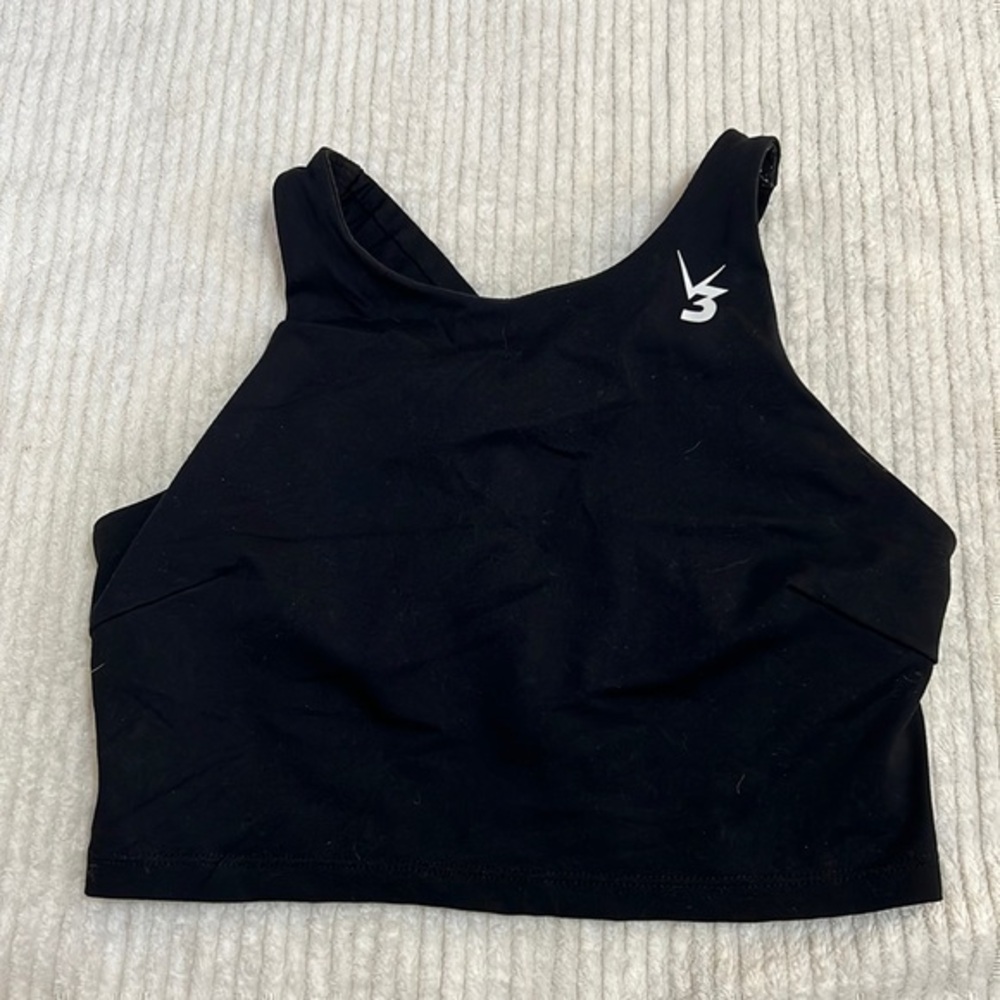 V3 Apparel high neck sports bra cropped top black size medium